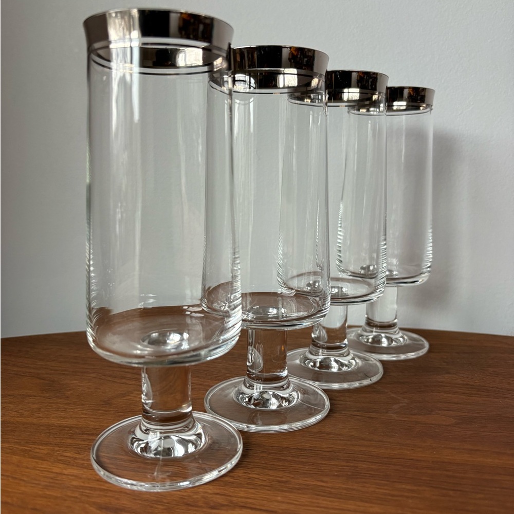 Mid Century Cocktail Glasses Elegant SilverRimmed Glass Set Vintage Wine Goblets